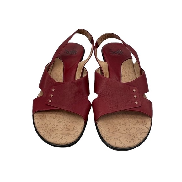 Sofft Burgundy Sling Back Open Toe Heeled Leather Sandals Size 8 Narrow Women’s - Picture 3 of 9